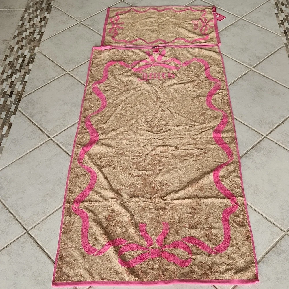 Juicy Couture Set Of 2 Bath Towel And Hand Towel Pink and Gold Towel Set